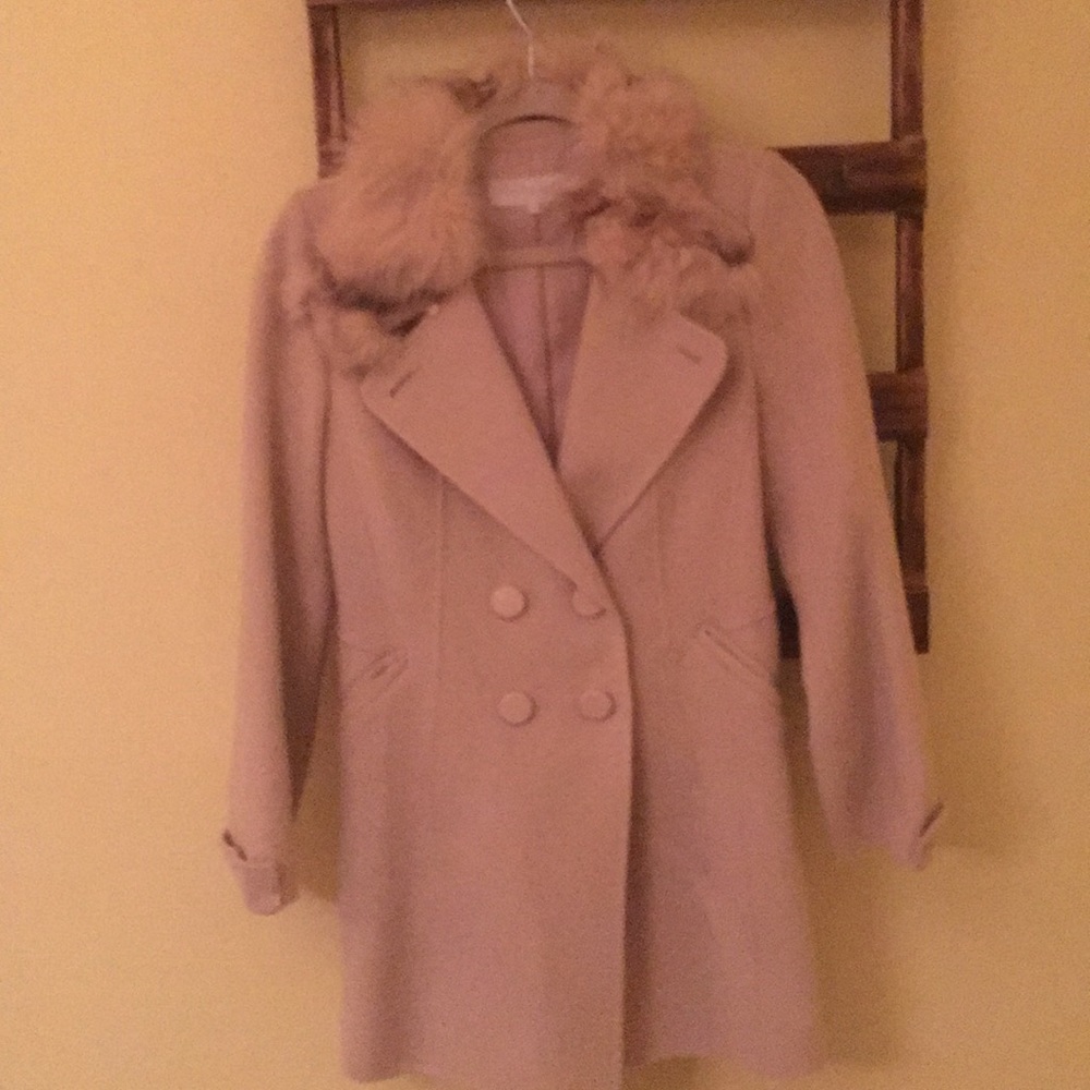 Olive des Olive wool coat w/fur collar size 2